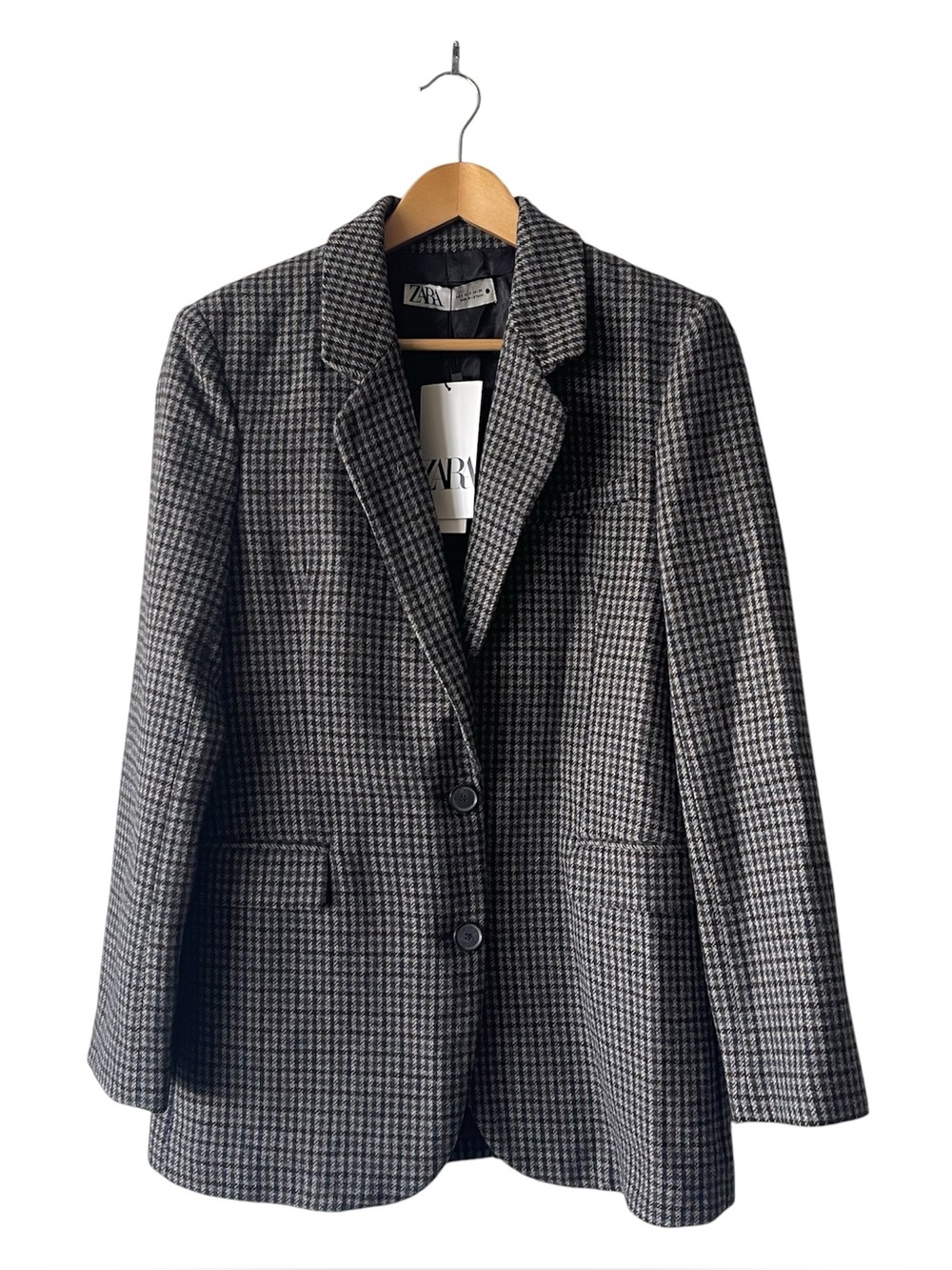 Zara Women’s Houndstooth Wool Blend Dark Academia Blazer Small NWT